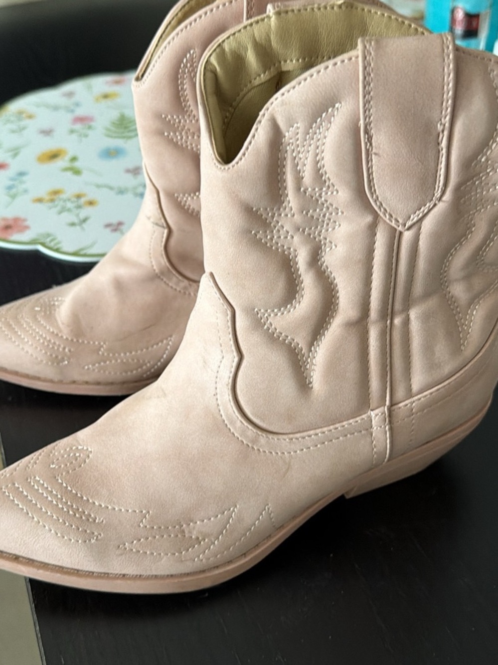 Soda Light Blush Suede-Look Western Ankle Boots